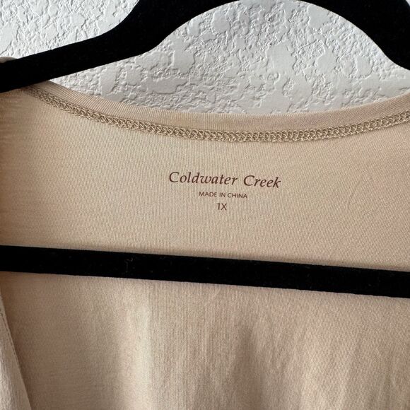 Coldwater Creek 1X Women’s Shortsleeve Wrap Top Sand Tan Color Classic Capsule - Picture 3 of 9